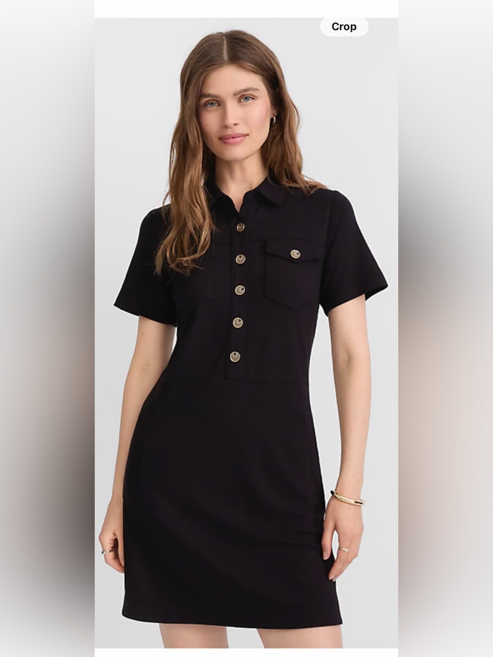 LOFT Ponte Mini Pocket Black Dress with Gold Buttons